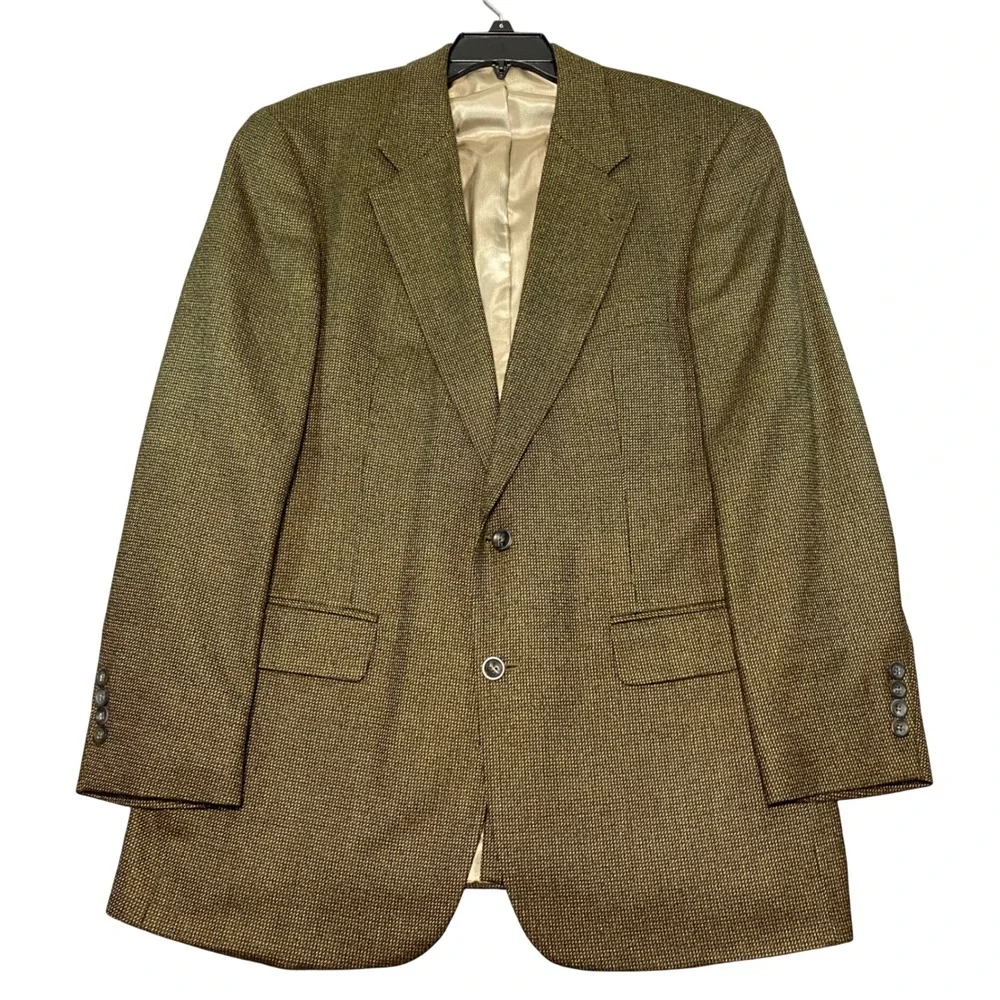Holbrook Mens 42L Blazer Jacket 100% Lambswool Olive Green‎ Micro Check 4215